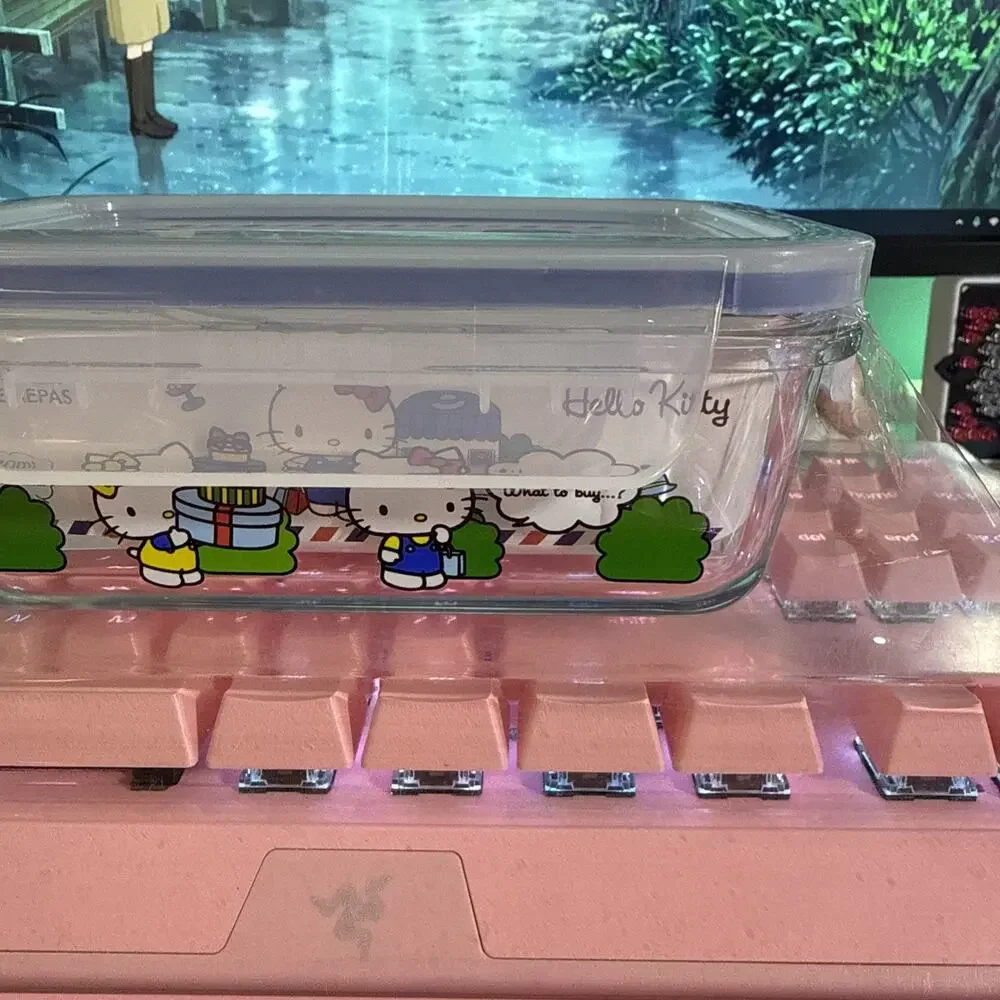 Hello Kitty Storage Container Glass Bento Box Food Lid 4 Flap Snap Sanrio 2023